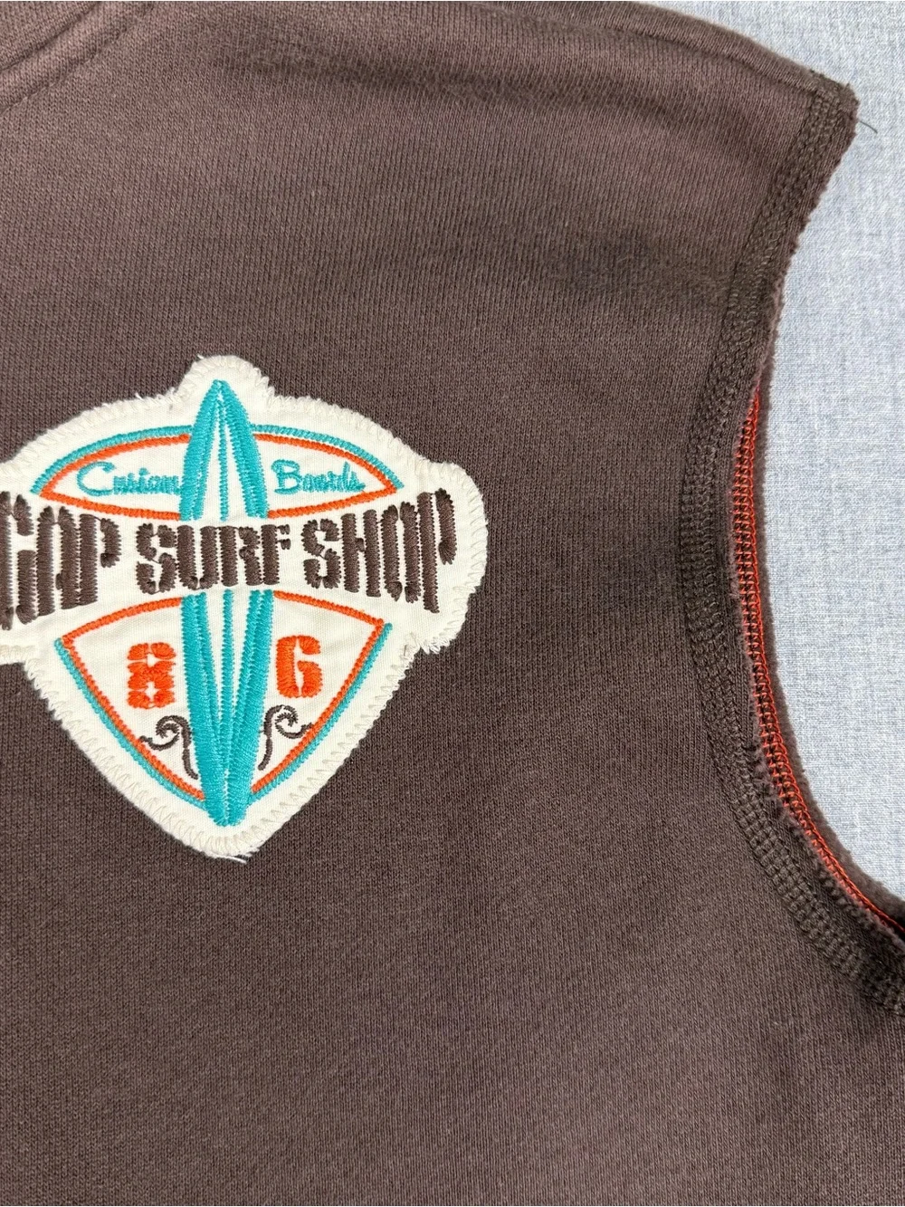 Gap Kids Brown Surf Shop Sleeveless Hoodie XXL 14-16 Y2K Embroidered